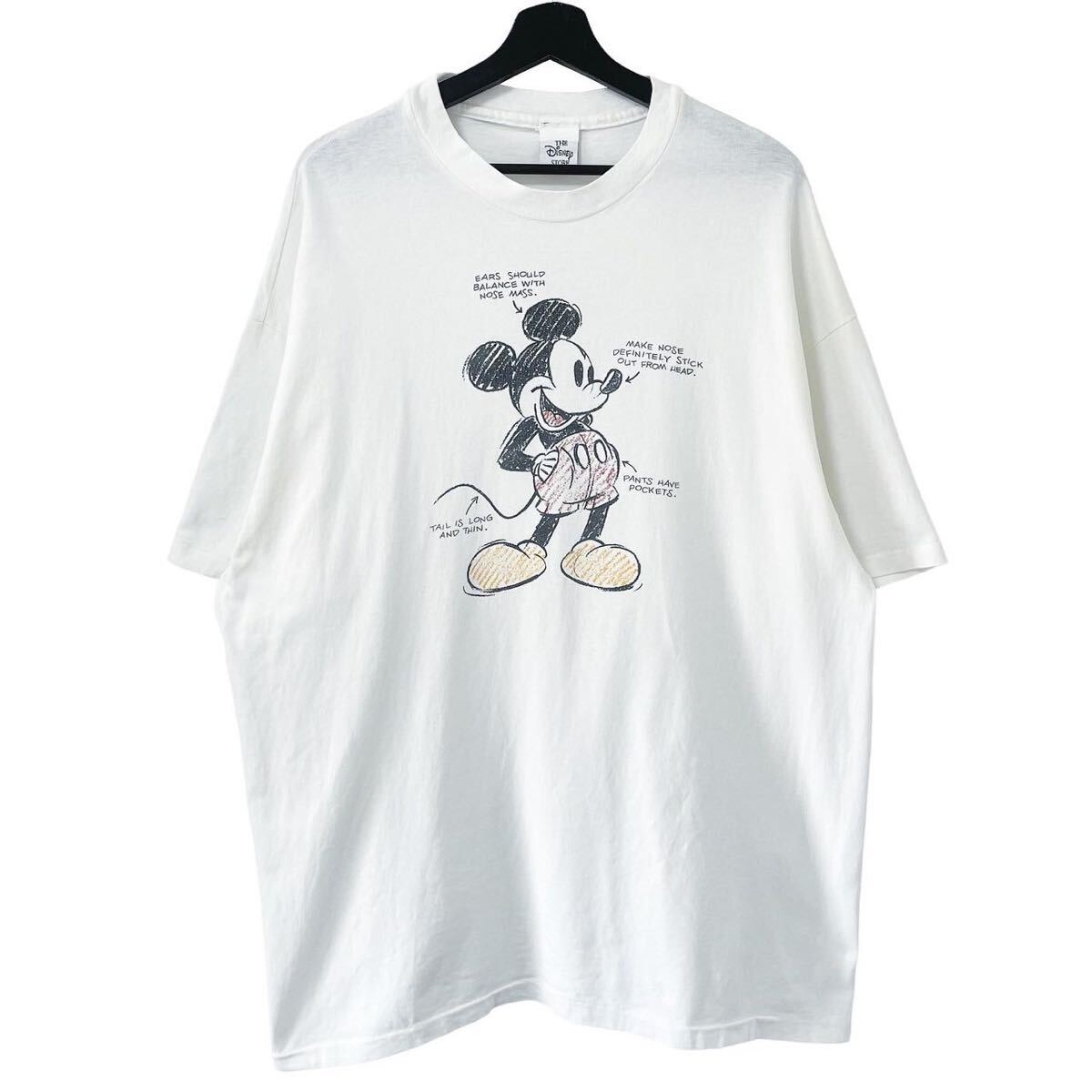 ■激レア■90s USA製 MICKEY MOUSE ラフ画 解説 Tシャツ XXL相当 ミッキーマウス disney ディズニー pixar ピクサー ビンテージ_画像1