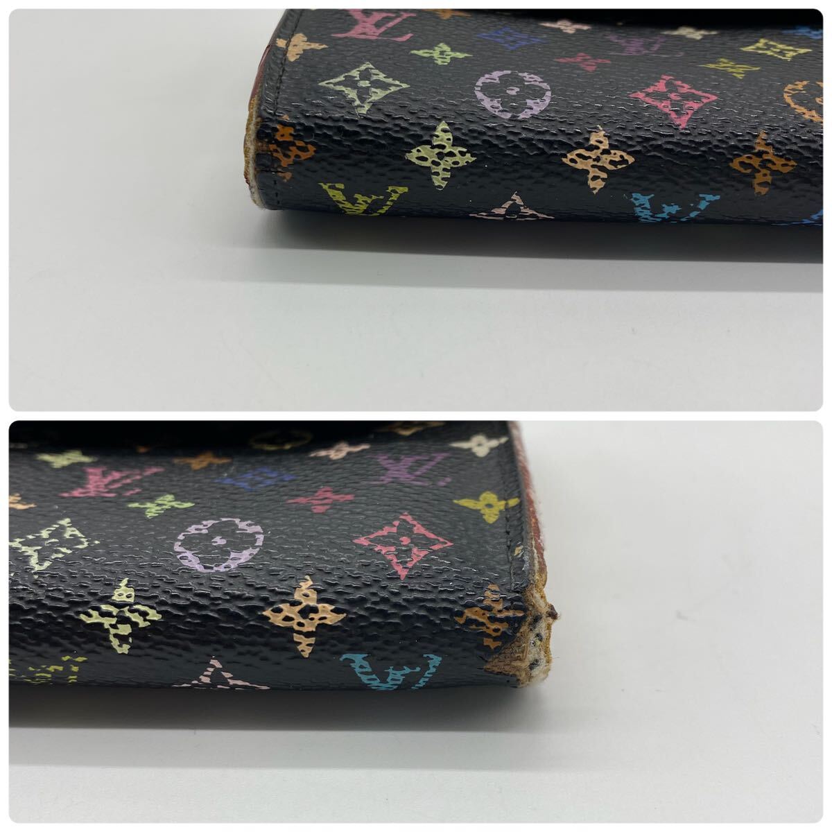 ●○1円 LOUIS VUITTON ルイヴィトン モノグラム マルチカラー ポルトフォイユサラ 二つ折り 長財布 レディース メンズ 黒 現状品○●_画像4