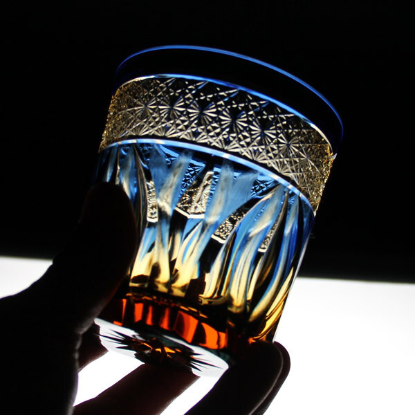 江戸切子 火華 オールド 琥珀瑠璃の画像1