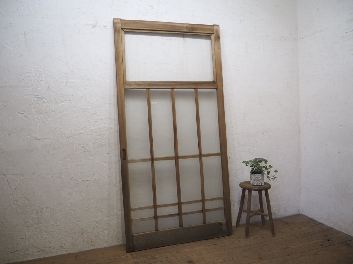 タP0697◆(2)【H182cm×W87cm】◆アンティーク◆素敵なデザインの大きい木枠ガラス戸◆古建具 引き戸 サッシ 玄関戸 古民家再生 レトロN松