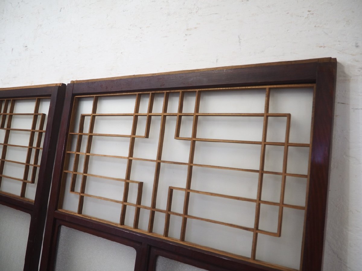 taQ0099*(2)[H176cm×W85,5cm]×2 листов * замечательный комплект . умение. ретро старый из дерева стекло дверь * старый двери раздвижная дверь рама старый дом в японском стиле Cafe античный M сосна 