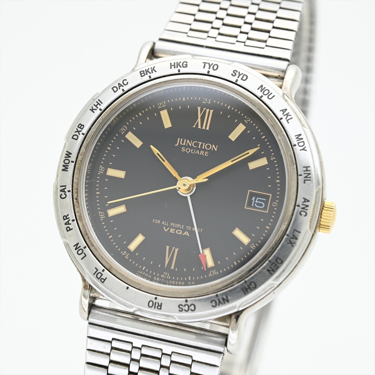 17.希少 CITIZEN/GMT●1990年製造 ワールドタイム VEGA 6B17-L02001 クオーツ 電池交換済 メンズ 腕時計 シチズン ビンテージ 中古_画像1