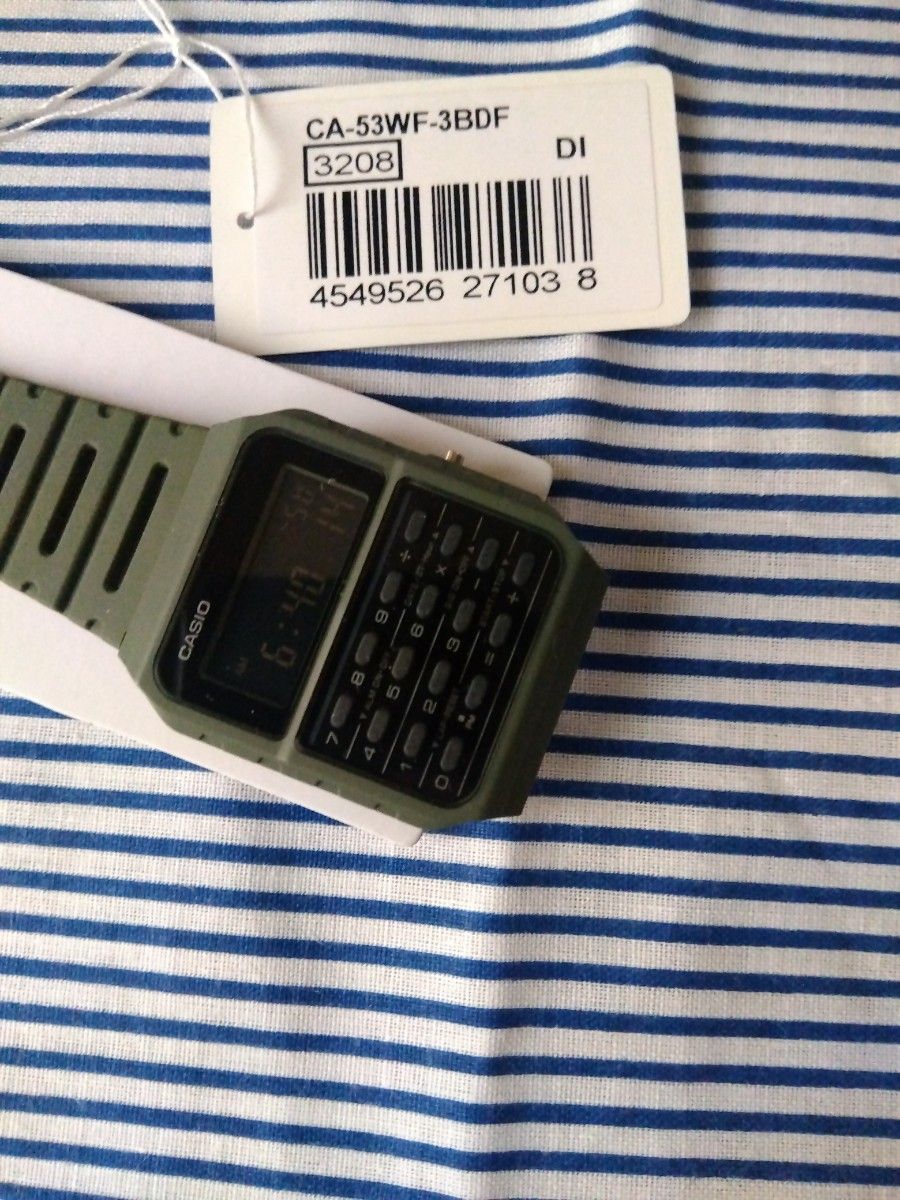カシオ電卓機能付き腕時計グリーン アラーム ストップウォッチ カレンダーCASIO電卓付き腕時計CA-53WF-3BDF