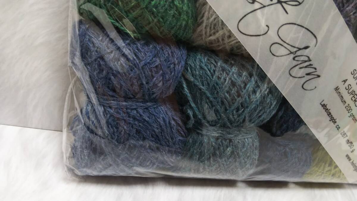 輸入 毛糸　Holst Garn ホルストガーン　セレクション　SUPERSOFT　ウール100%　約200g　 ブルー＆グレー＆グリーン系　海外　⑧_画像4