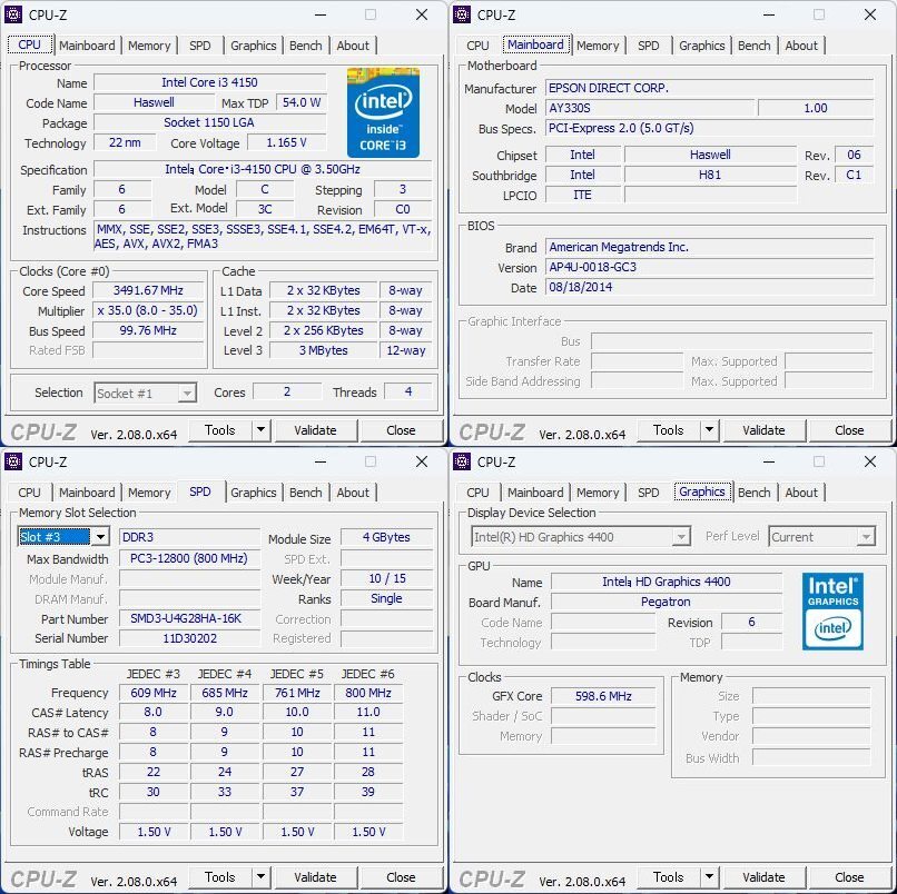 自作軽作業用パソコン Windows11(23H2) i3-4150 メモリ8GB SSD256GB Libre-office EPSON改#005 現状品_画像7