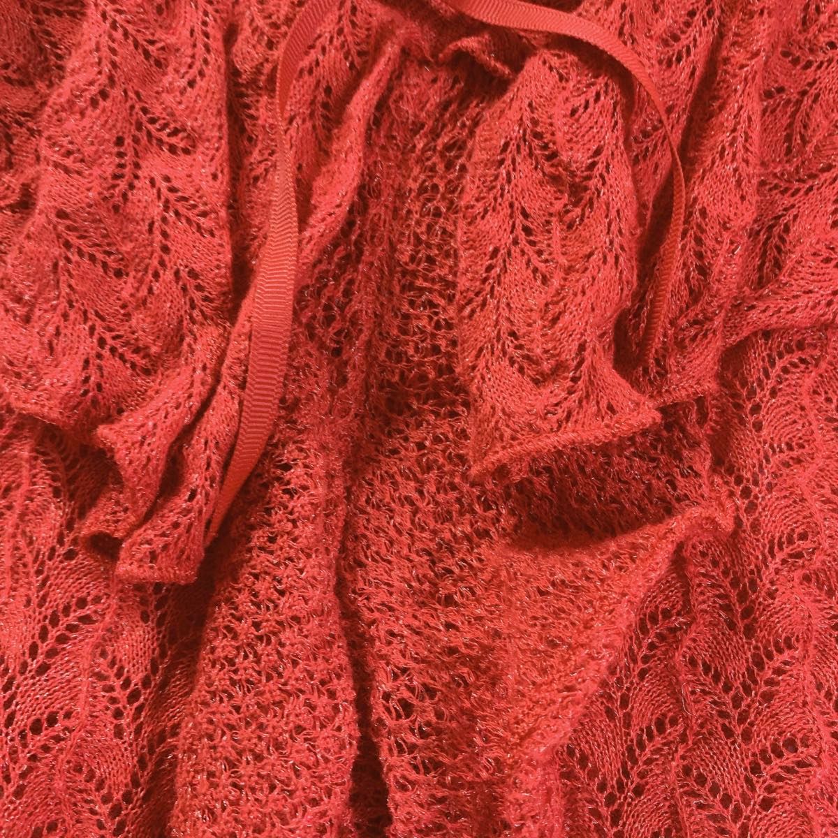 ラルフローレン　ニットトップス　イタリアンヤーン　透かし編み　　赤　M相当　可愛い