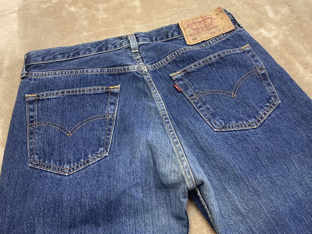 希少！ほぼデッド 90's 1999年【EURO Levi's】リーバイス501 スペイン製 当時物 ユーズド加工 インディゴ デニムパンツ/ジーンズ 濃青 W34_画像10