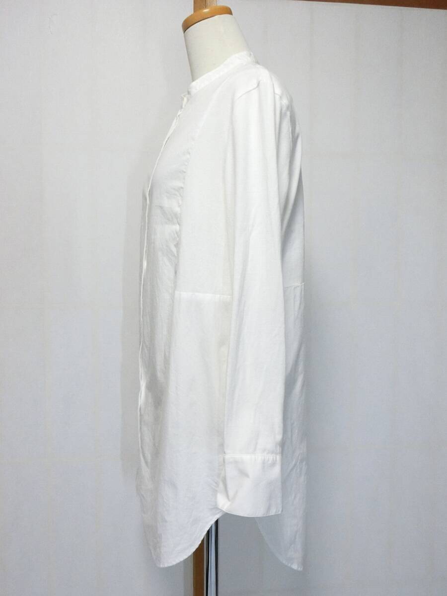 ★LAUTREAMONT ロートレアモン 白いTシャツ地と布帛を切り替えたスタンドカラーで前開きのチュニック丈長袖カットソー 38★の画像3