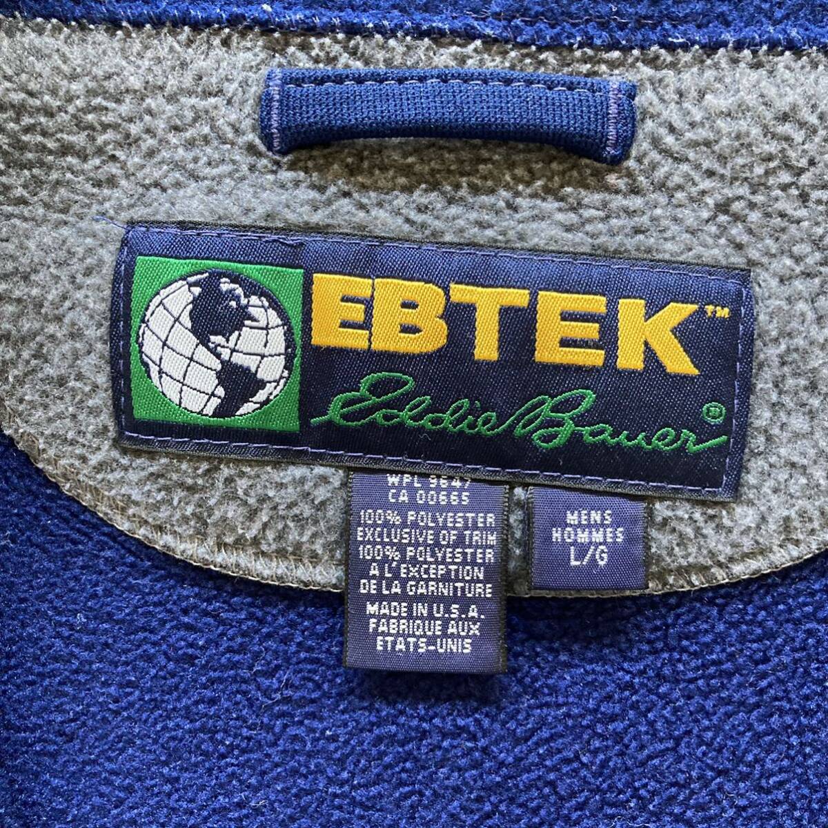 90s EBTEK Eddie Bauer エディーバウアー USA製 フリースジャケット ネイビー L_画像8