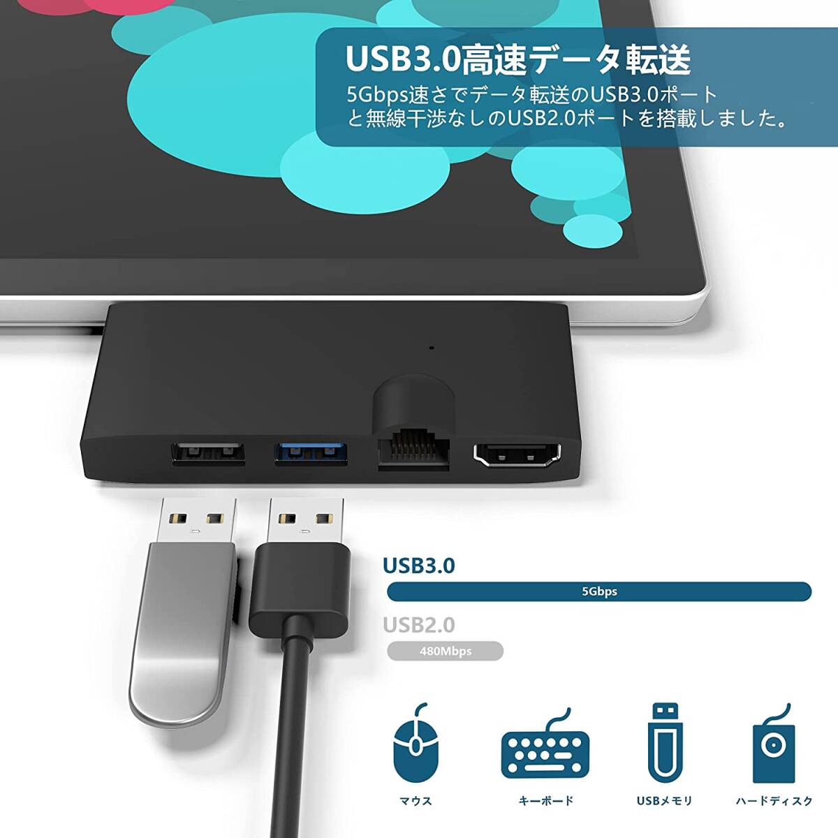 Microsoft Surface Pro 5 / Pro 6 USB 3.0 ハブ