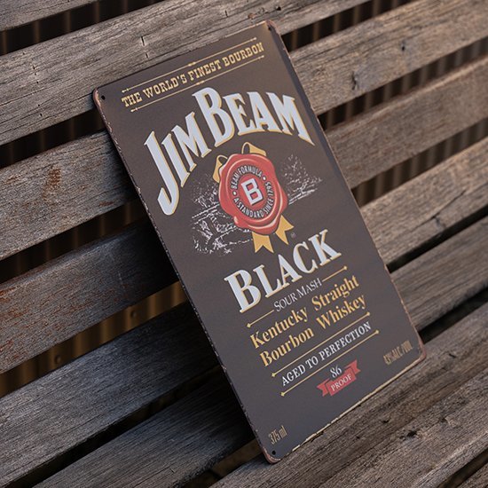[ tin plate signboard ]JIM BEAM BLACK Jim * beam Bourbon whisky retro manner interior store Cafe wall decoration 20cm×30.( free shipping!)