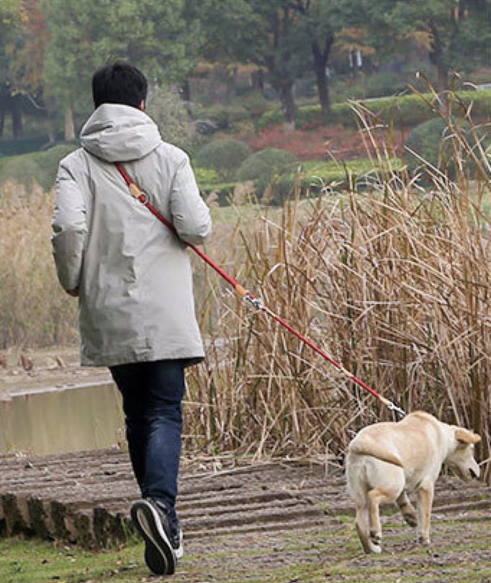 犬リード　フリースタイル丸リード 中・大型犬用リード 肩掛けショルダーリード　腰掛けリード　腰巻きリード　カラーブラウン