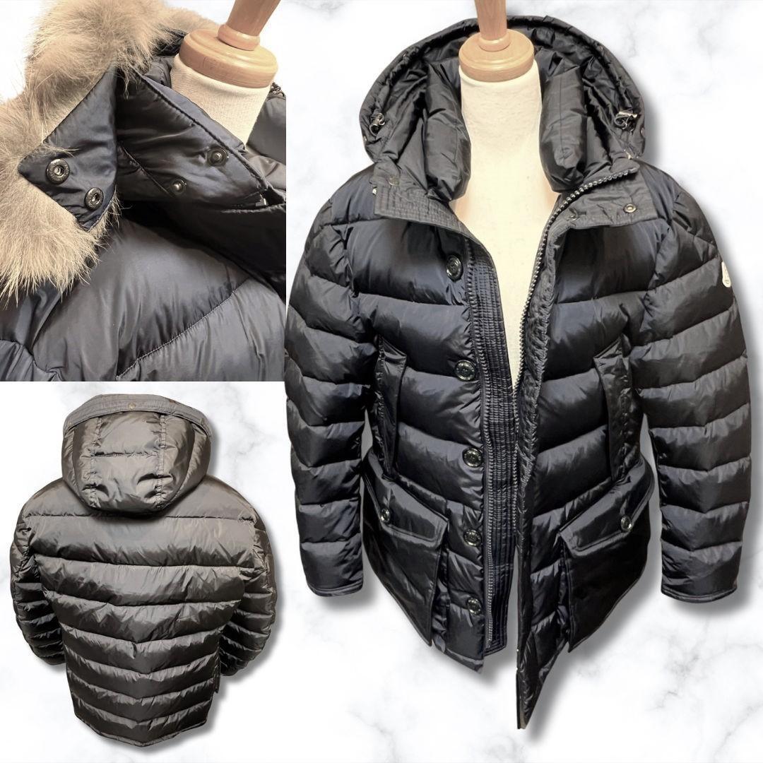 新品・本物保証☆ MONCLER CLUNY クルーニー コヨーテファー ダウンジャケット TG5 ネイビー色_画像3