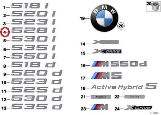 BMW (BMW) 528i Эмблема подлинная новая 5 -серия F10 51147219539