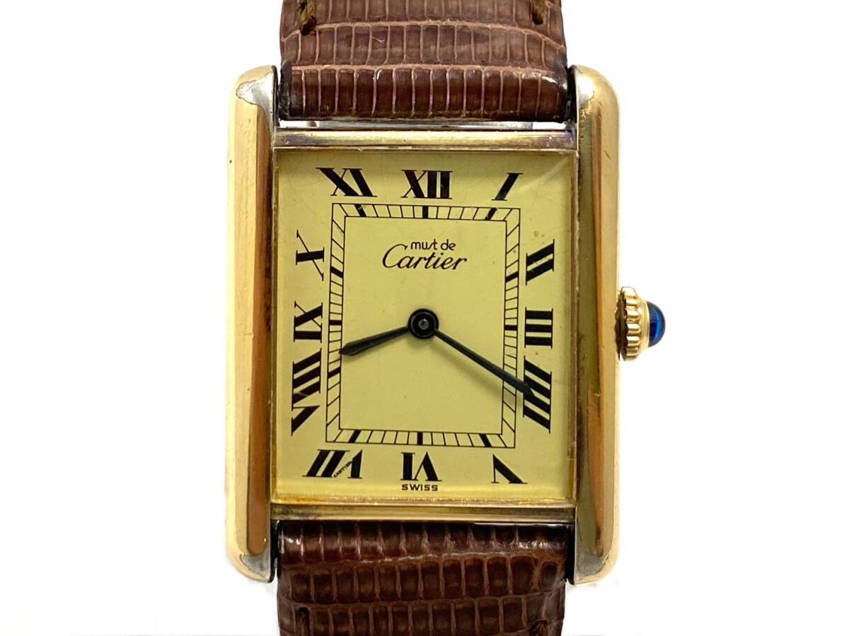 【ジャンク品】Cartier/カルティエ マストタンク ヴェルメイユ LM CAL.2512-1 925 手巻き ローマン アイボリー メンズ腕時計 (46852H2)_画像3