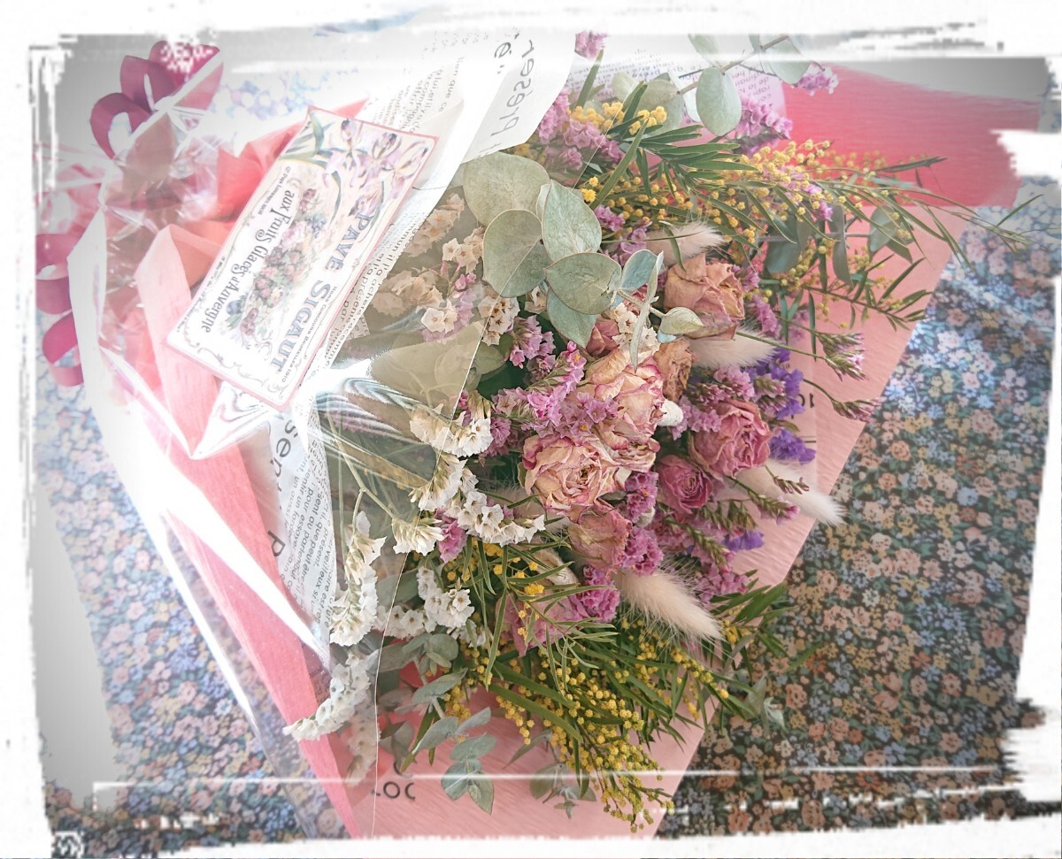 ☆ドライフラワー＊薔薇 ミモザの花束＊感謝sale１円～☆_画像2