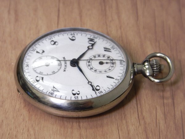 6118 希少売切り☆ MOERIS pocket watch 44.1㎜ 52.6g 懐中時計 クロノグラフ スモセコ 手巻き アンティーク モーリスの画像3