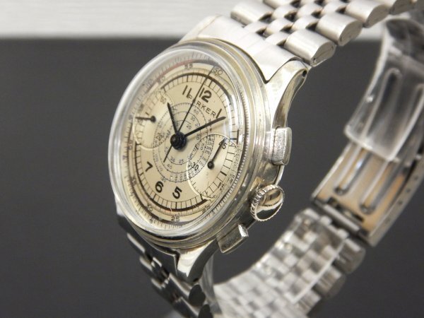 6074 希少売切り☆ パーカー クロノグラフ Venus-165 17石 14840 PXW PARKER Chronograph 1940年代 手巻き メンズ 腕時計 アンティーク_画像2