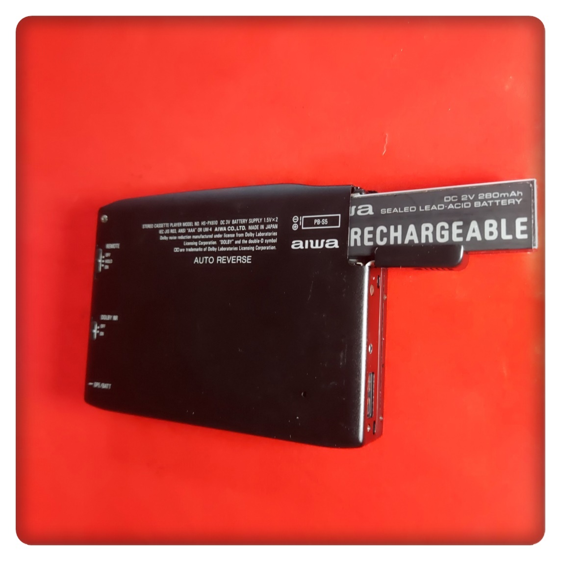 (ポ）AIWA ポータブル カセット プレーヤー HS-PX610 電池ボックス ガム電池付き　中古動作未確認　現状品_画像4