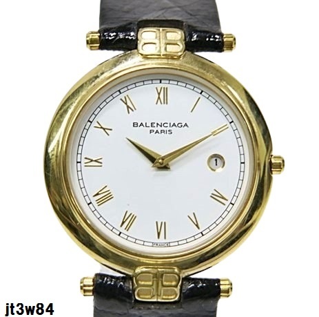 JT3w84 BALENCIAGA バレンシアガ TG88-1058432 18KGEP 腕時計 クオーツ 現在不動 60サイズの画像1