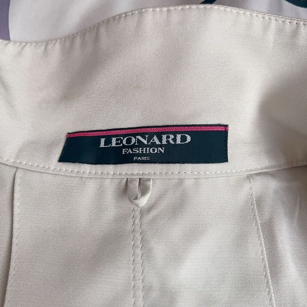 レオナール★LEONARD【大きいサイズ13R/XL】2way 光沢シルク100%ロングコート 春の羽織り スプリングコート ライナー付き トリム ブルー_画像7