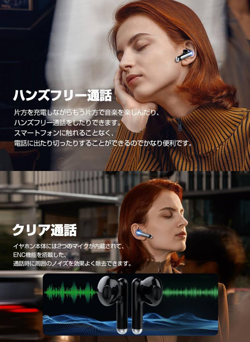 2024年モデル Bluetooth 5.3 ワイヤレスイヤホン Hi-Fi 自動ペアリング ダブルマイクENC ハンズフリー通話ノイズキャンセリング 無線_画像5