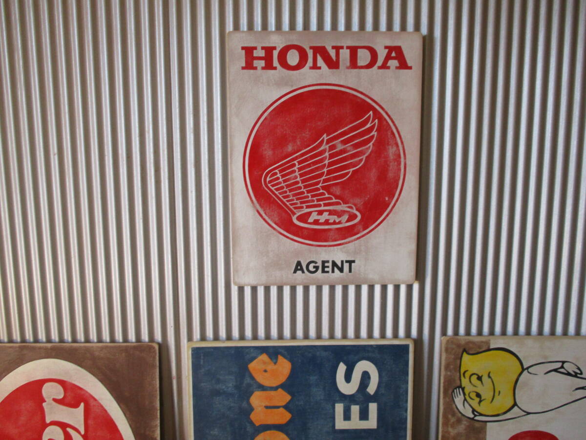  Vintage autograph wooden signboard HONDA inspection ) Honda MOTORCYCLE motorcycle Ad ba Thai Gin g. dealer . garage custom USA60s