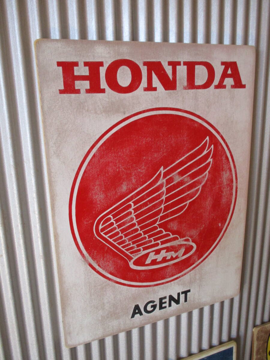  Vintage autograph wooden signboard HONDA inspection ) Honda MOTORCYCLE motorcycle Ad ba Thai Gin g. dealer . garage custom USA60s