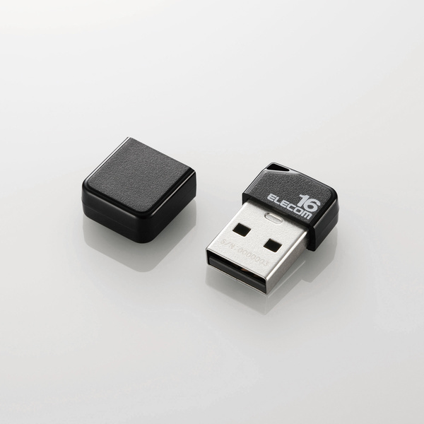 USB2.0対応USBメモリ 16GB つけたままでも邪魔にならない！キャップ、ストラップホール付き超小型タイプ: MF-SU2B16GBK_画像2