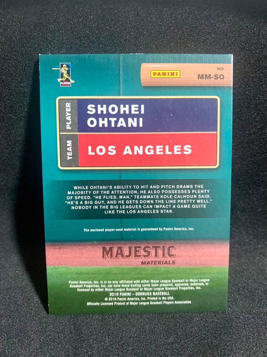 大谷翔平 2019 Panini Majestic Materials Player-Worn Patch No.MM-SO