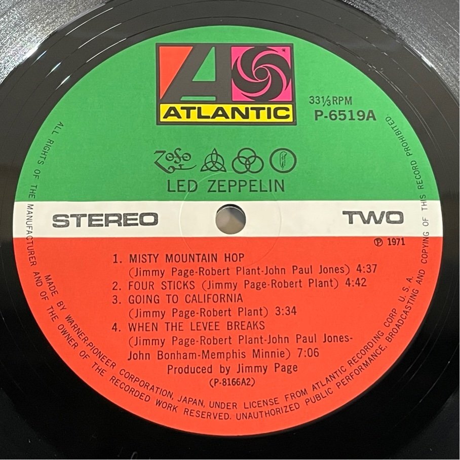 ☆洗浄済 レッド・ツェッペリン Led Zeppelin IV ATLANTIC 国内盤 帯付 P-6519A LP_画像5