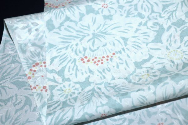 [ capital ...] Toray si look long kimono-like garment flap leaf .. ground .... cloth flower . writing sama light green group change sleeve for 2.2m little defect goods ①