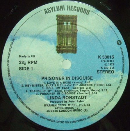 ３枚で送料無料【英Asylum】Linda Ronstadt/Prisoner in Disguise_画像2