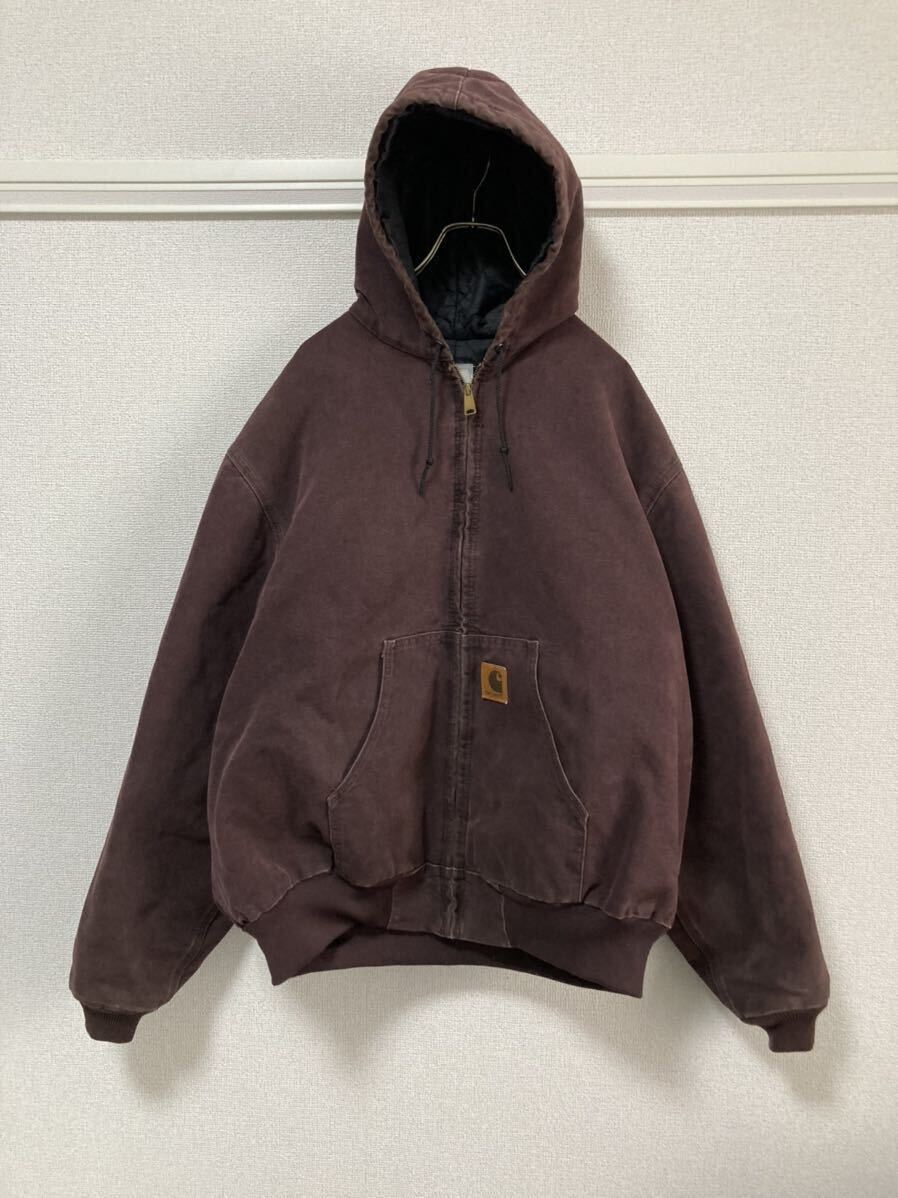 90s carhartt カーハート アクティブパーカー ダックジャケット ワーク ボルドー サイズL位☆80s デトロイト サンタフェ ビンテージ_画像1