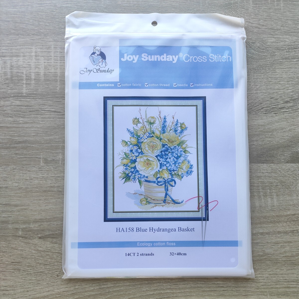 【送料無料・匿名配送】クロスステッチキット Blue Hydrangea Basket 青い紫陽花バスケット 14CT 32×40cm 布に印刷印刷なし 刺繍