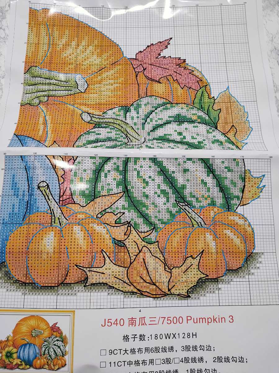 クロスステッチキット pumpkin パンプキン かぼちゃ 14CT 41×30cm 図案印刷あり 刺繍