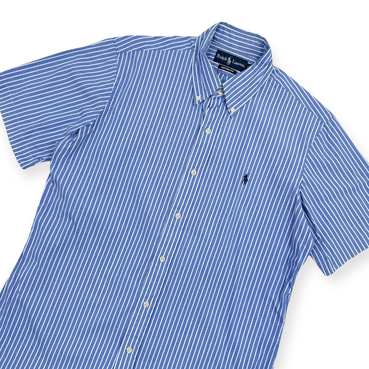 Ralph Lauren ラルフローレン ストライプ ボタンダウン BD 半袖シャツ ワイシャツ 15 1/2 メンズ CUSTOM FIT_画像1