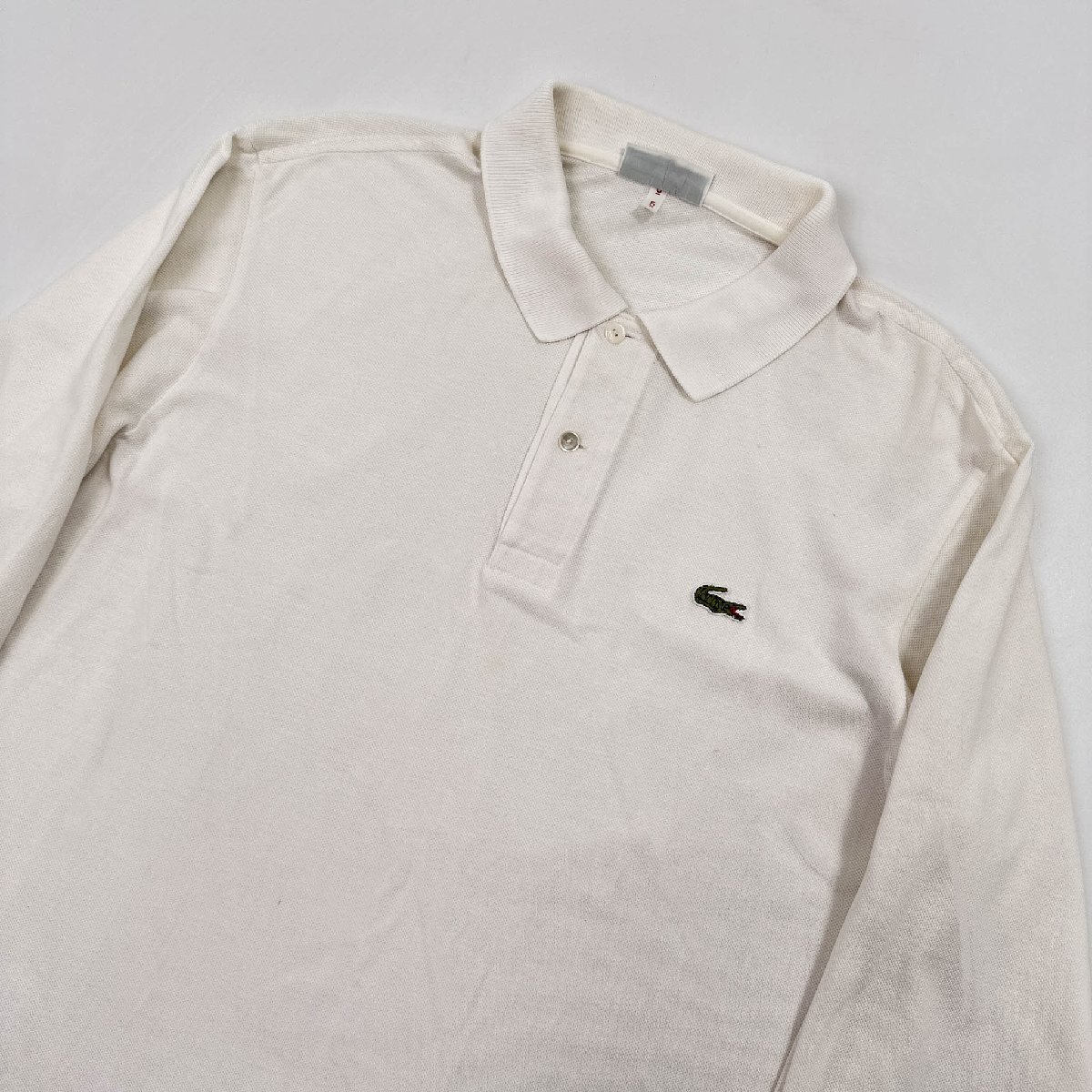 レア!!ビンテージ!! 70s 80s◆CHEMISE LACOSTE シュミーズ ラコステ 文字ワニ 長袖 ポロシャツ サイズ5/白 ホワイト_画像2