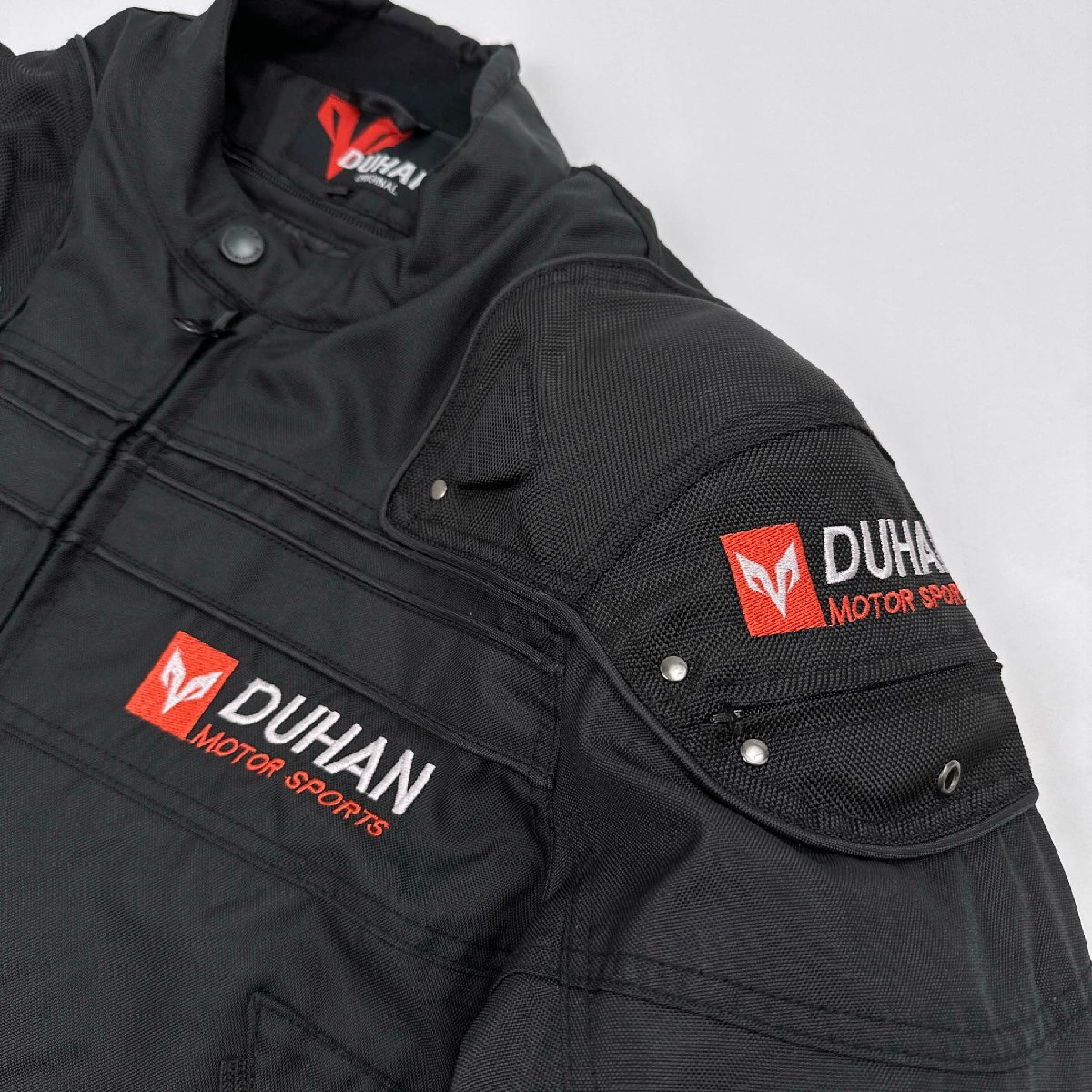 美品◆ライナー付き◆DUHAN ドゥーハン ライダース ライディング ジャケット 背中&肩&肘 パット プロテクター付き XL/黒 ブラック/バイカー_画像2