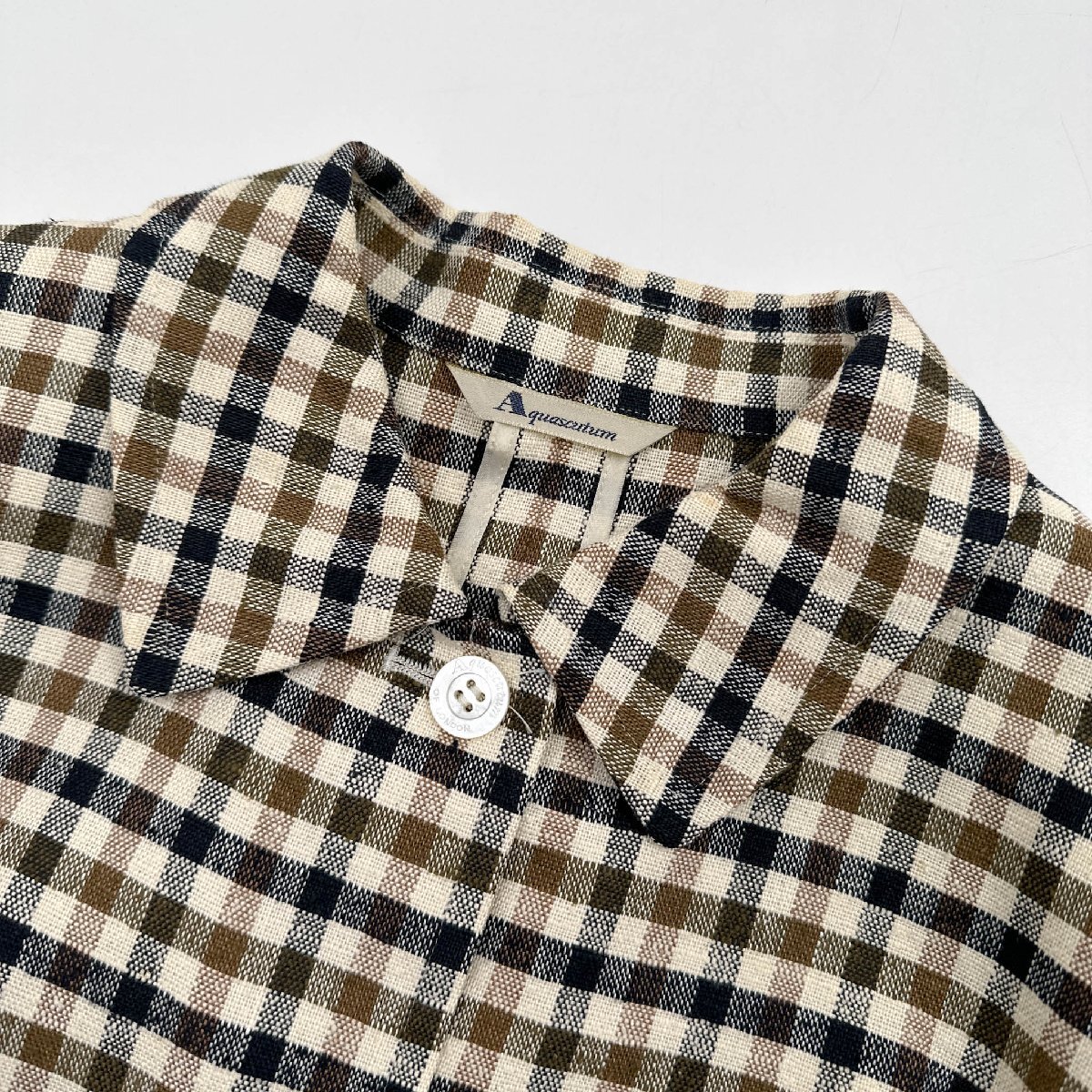 90s ビンテージ◆Aquascutum アクアスキュータム シルク×リネン チェック柄 七分袖 ジャケット ブレザー 9 / レトロ レナウン代理 日本製_画像3