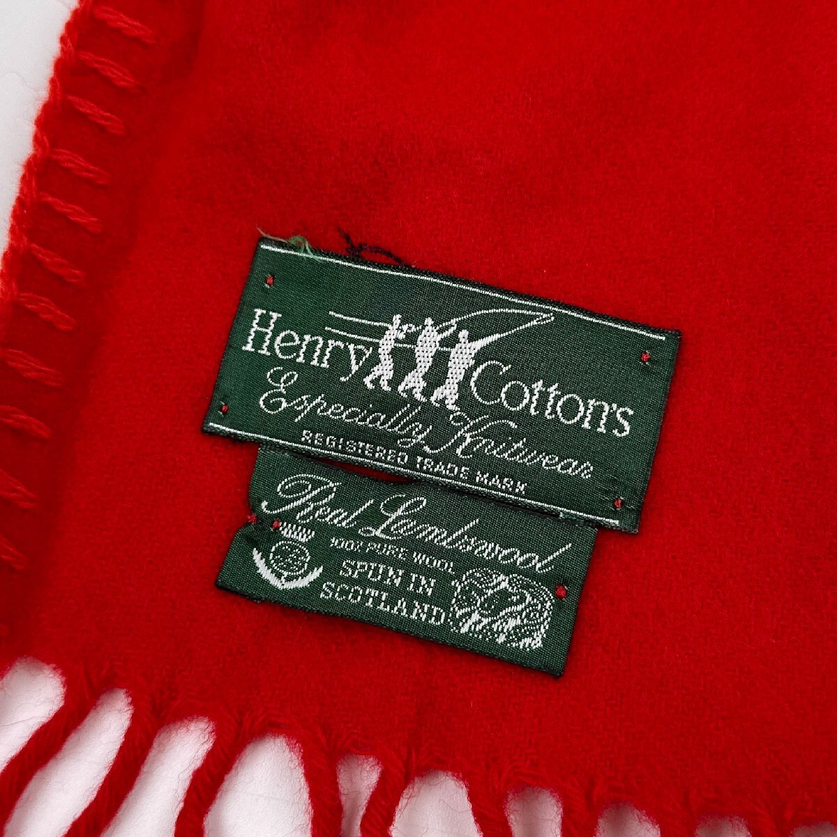 イタリア製◆Henry Cotton's ヘンリーコットンズ ラムウール フリンジ マフラー ストール /赤 レッド_画像4
