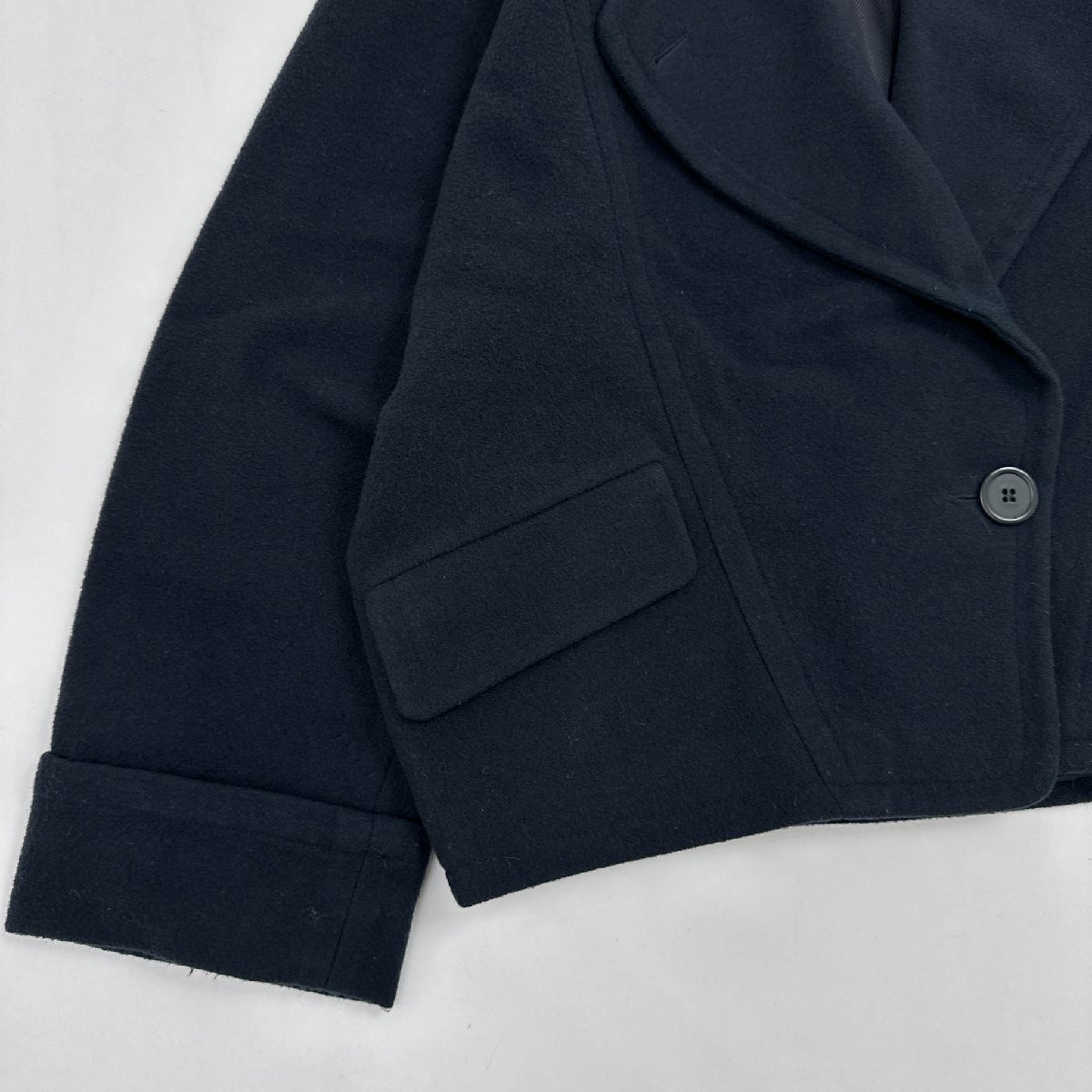 ドイツ製◆wondi ドルマン風 デザイン ウール ショート丈 コート ジャケット サイズ 34 / ネイビー レディース ビンテージの画像5