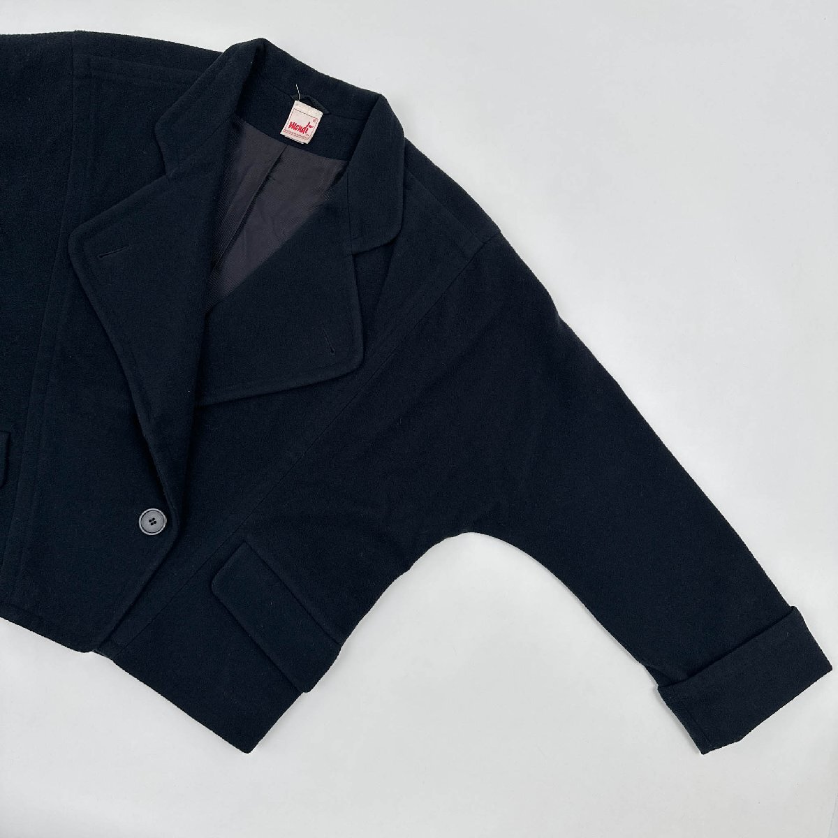 ドイツ製◆wondi ドルマン風 デザイン ウール ショート丈 コート ジャケット サイズ 34 / ネイビー レディース ビンテージの画像4