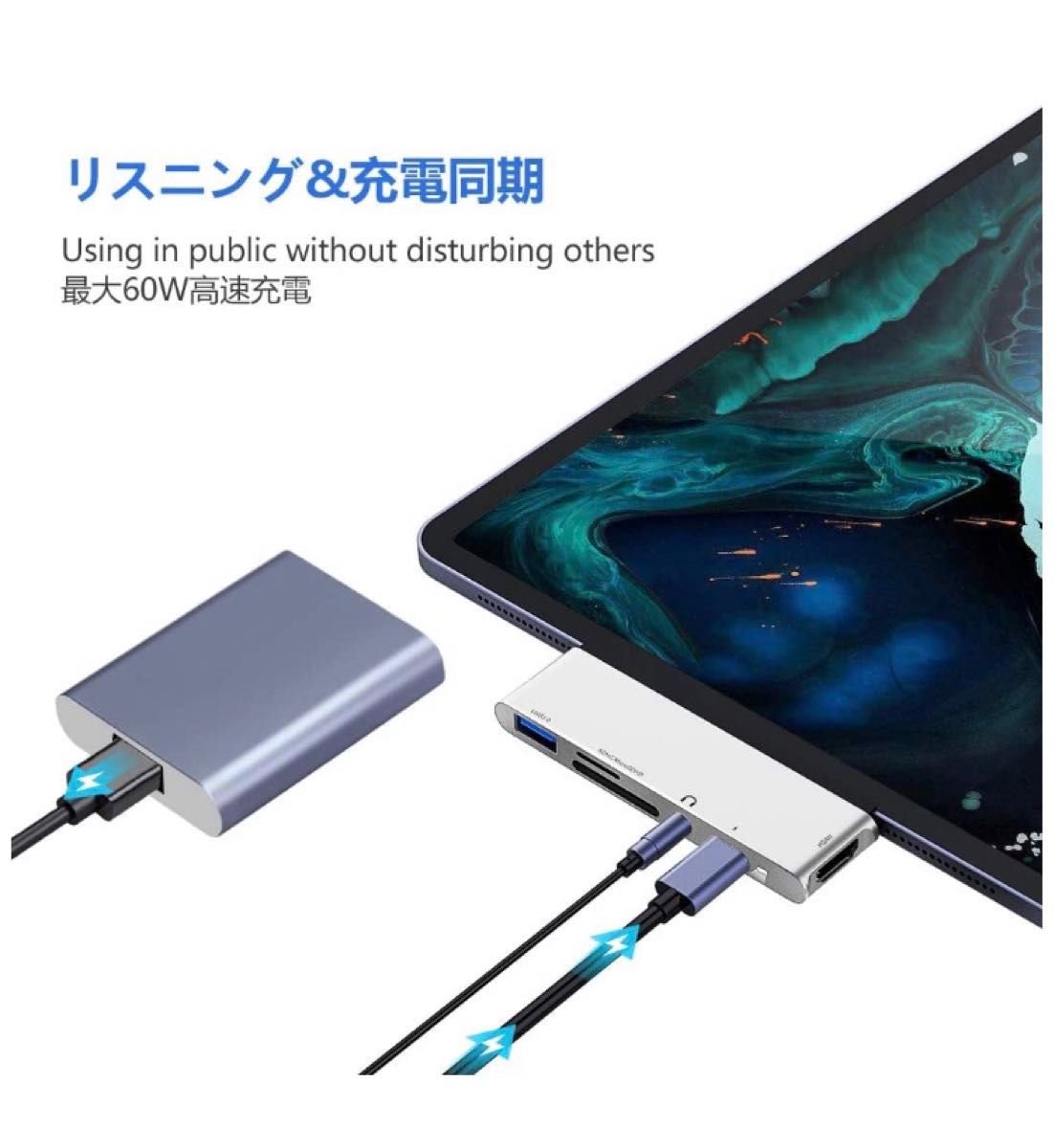 USB C ハブ6in1 Type-c hub iPad Pro対応 PD充電/4K HDMI 変換アダプタ SD/microSD