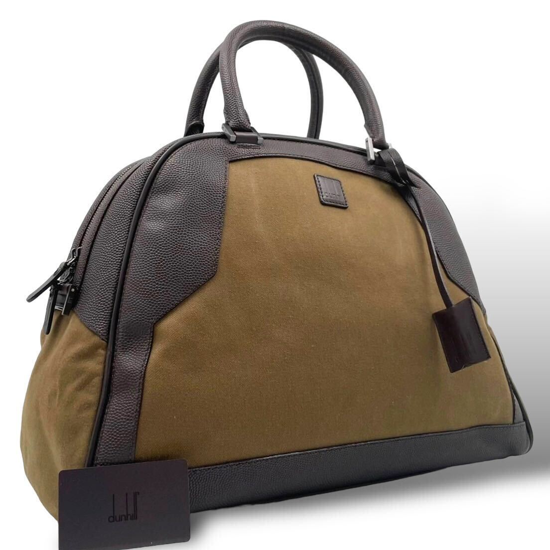 [ rare high capacity ]dunhill Dunhill Boston bag travel bag south capital pills katena canvas leather original leather Brown tea business trip business men's 