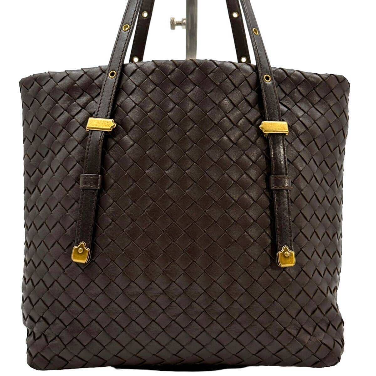 1円〜 【美品】BOTTEGA VENETA ボッテガヴェネタ トートバッグ ハンドバッグ イントレチャート レザー 本革 ブラウン 茶 肩掛け ギャラ付_画像3