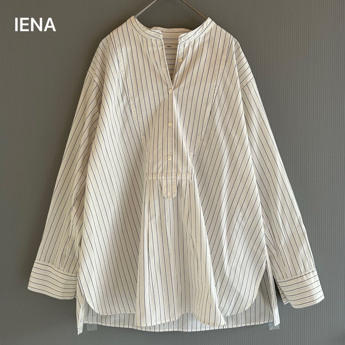 464イエナ コットン100％バンドカラープルオーバーシャツ36白ベージュ日本製IENA綿100 長袖 オーバーシャツ