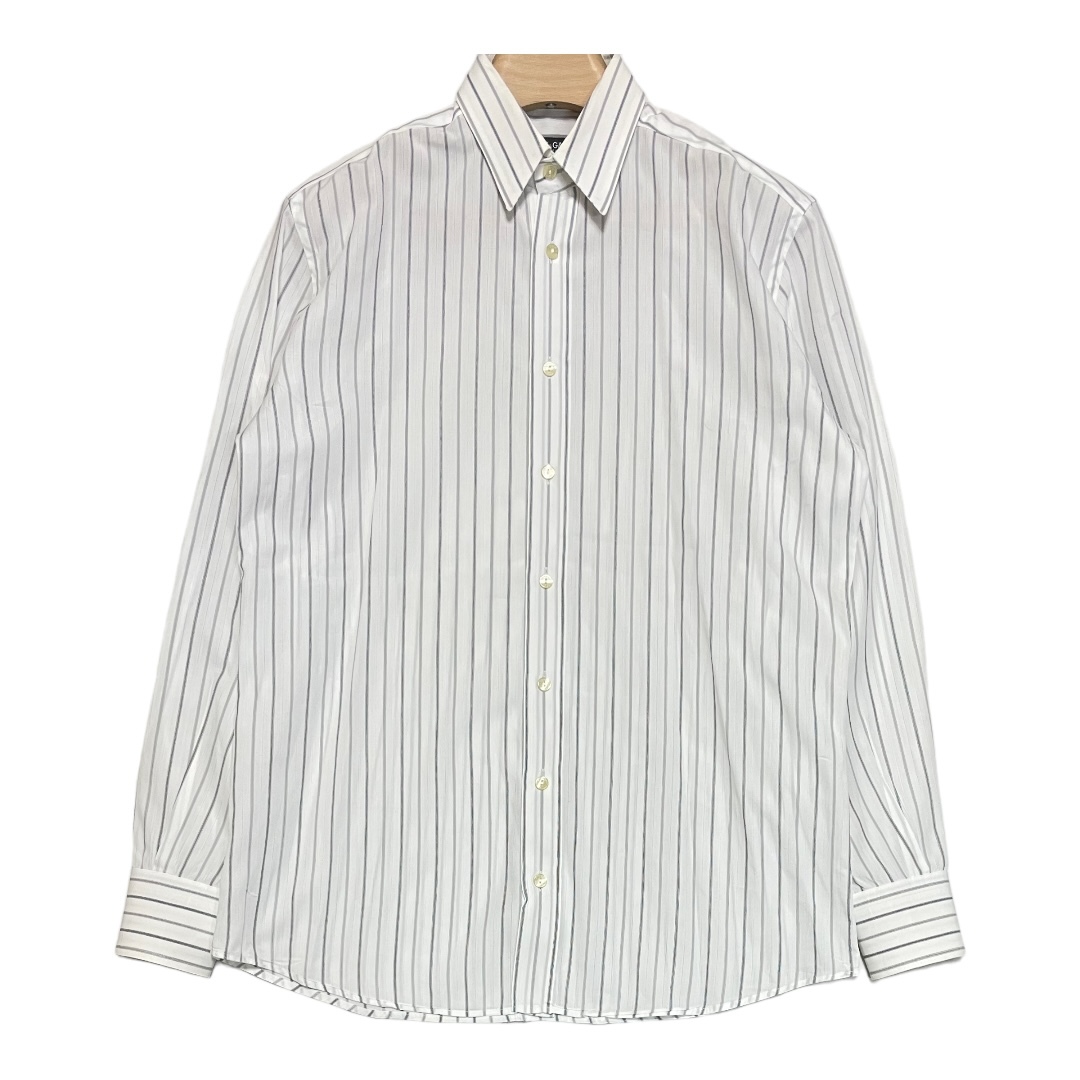 DOLCE&GABBANA ストライプドレスシャツ 長袖 16/41(XL相当) ホワイト×グレー ドルチェアンドガッバーナ 5O027_画像1