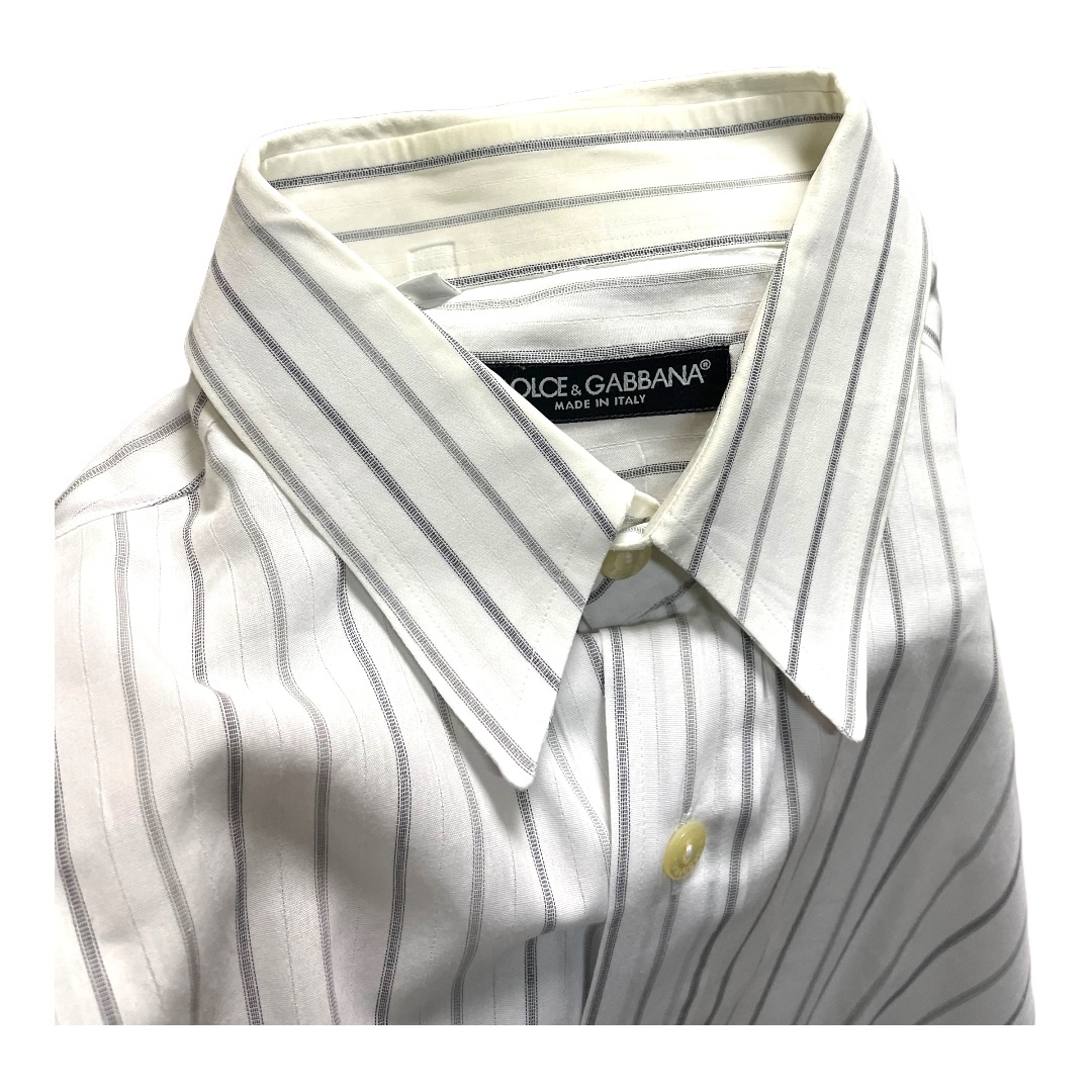 DOLCE&GABBANA ストライプドレスシャツ 長袖 16/41(XL相当) ホワイト×グレー ドルチェアンドガッバーナ 5O027_画像4
