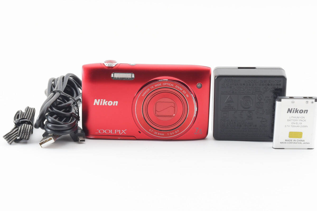 ★外観美品★ニコン Nikon COOLPIX S3500 レッド コンパクトデジタルカメラ L1180#2439